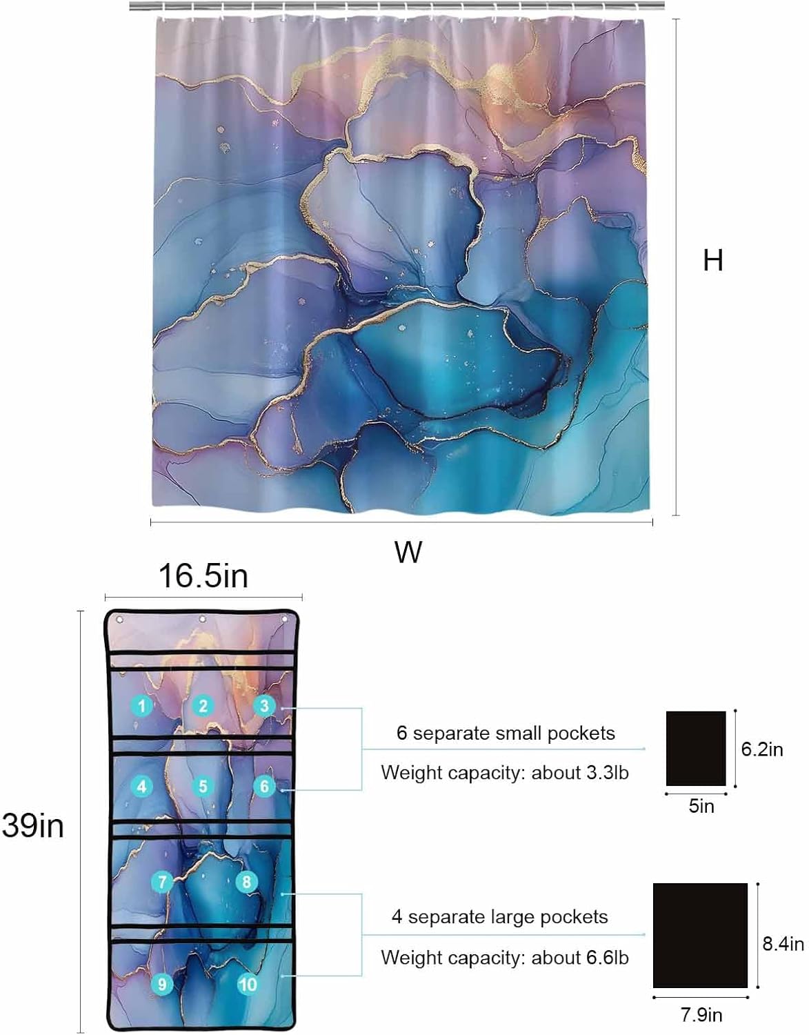 Stylish 10-Pocket Mesh Shower Organizer with Gradient Marble Texture