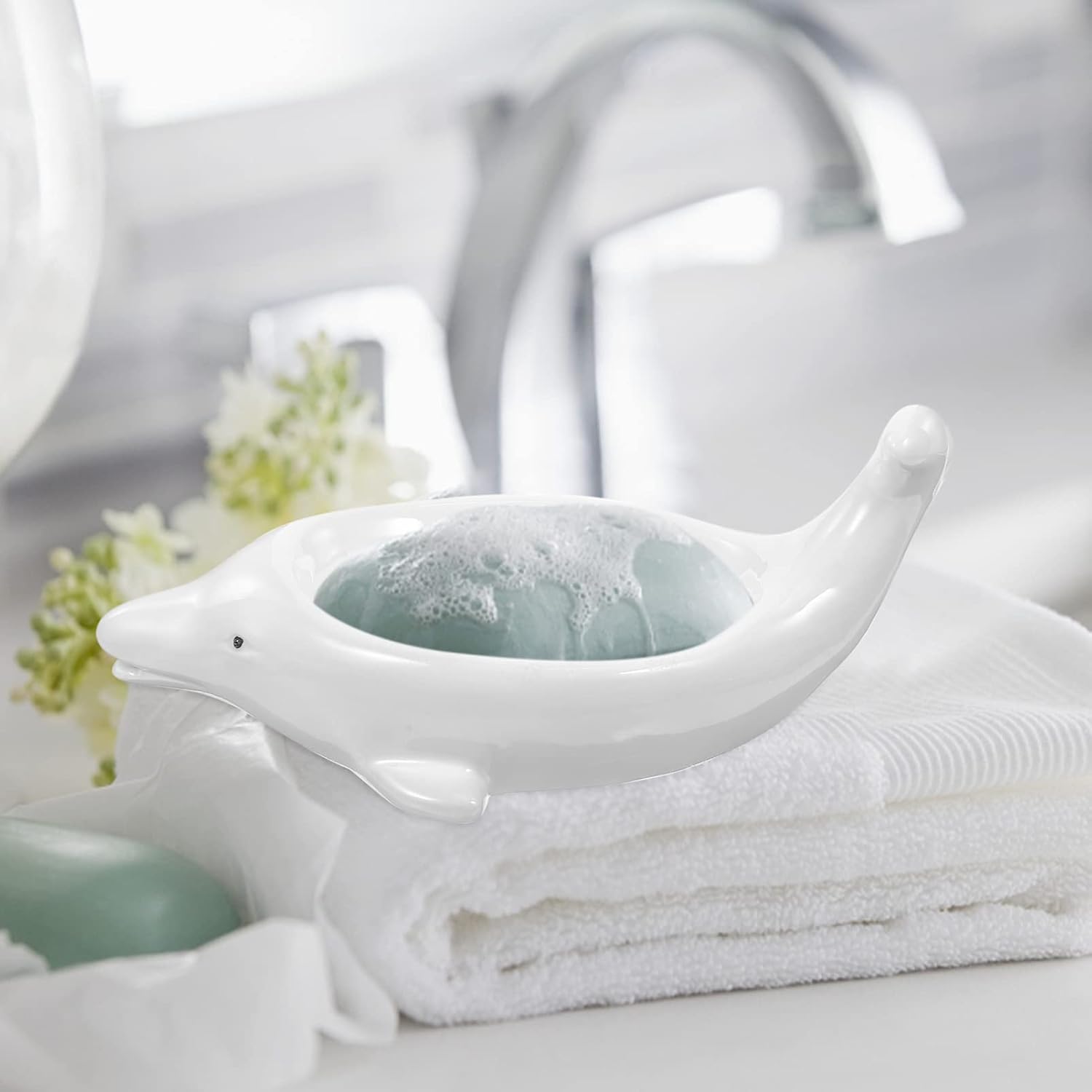 Cabilock Dolphin Ceramic Soap Dish for Bathroom