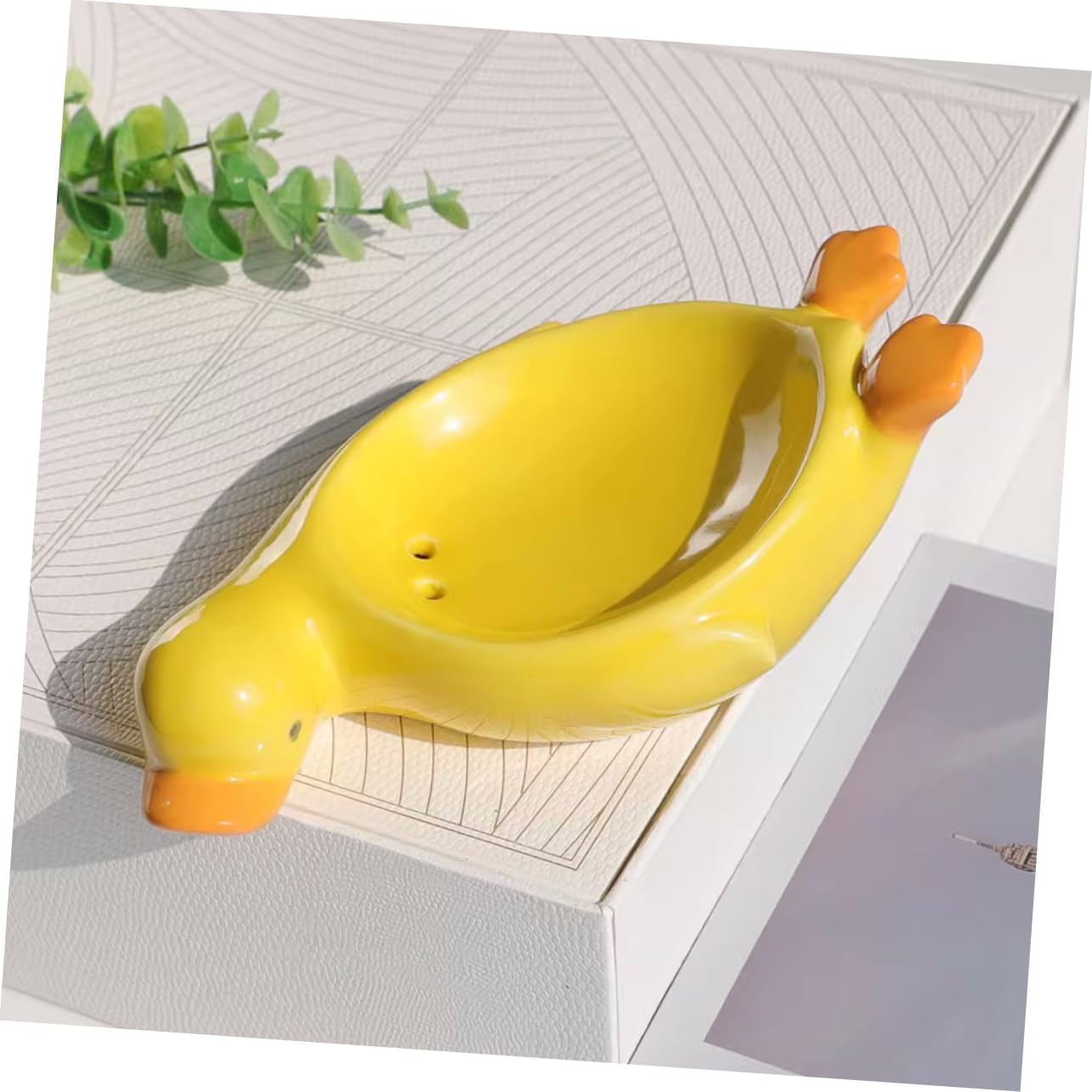 Cabilock Cute Animal Soap Dish Ceramic Soap Holder Draining Tray Yellow