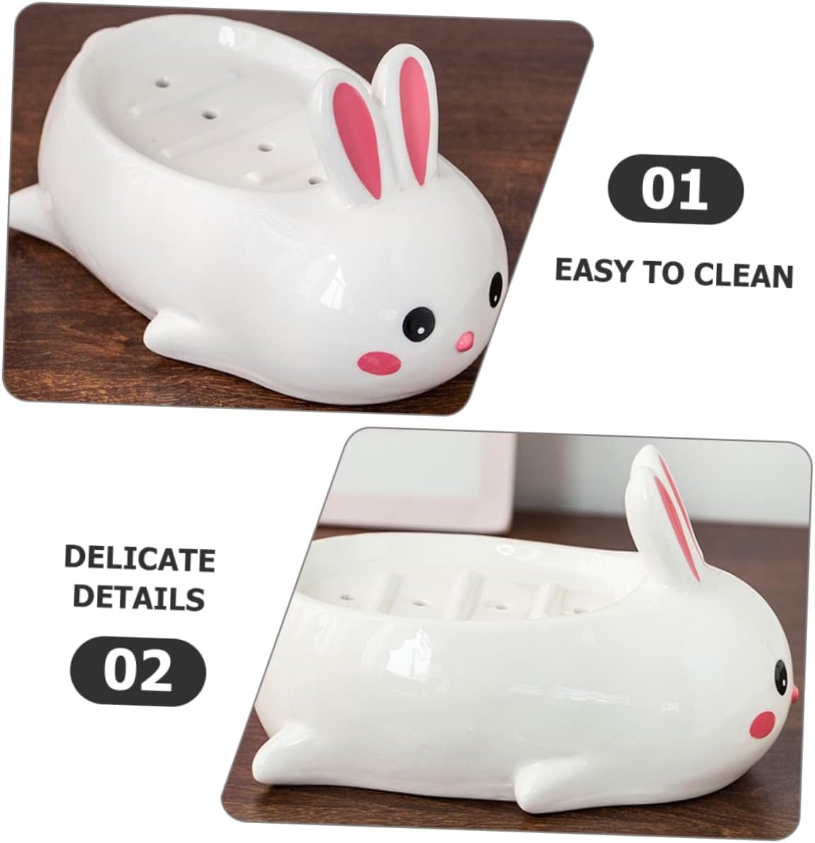 Ceramic Rabbit Soap Dish - Adorable Self-Draining Bathroom Decor