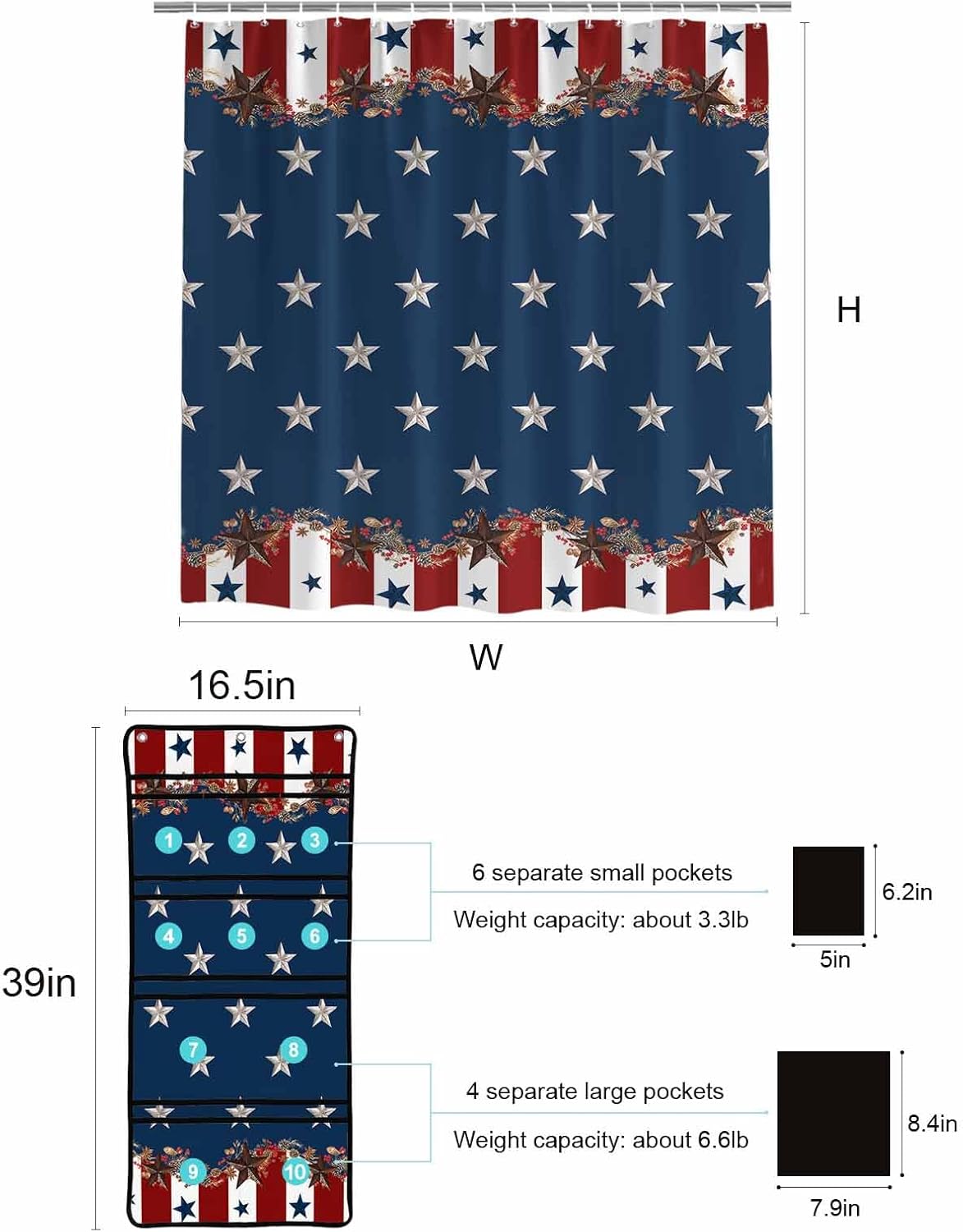 ZFUNCING Country Star Mesh Showing Organizer Set Waterproof and Easy to Install