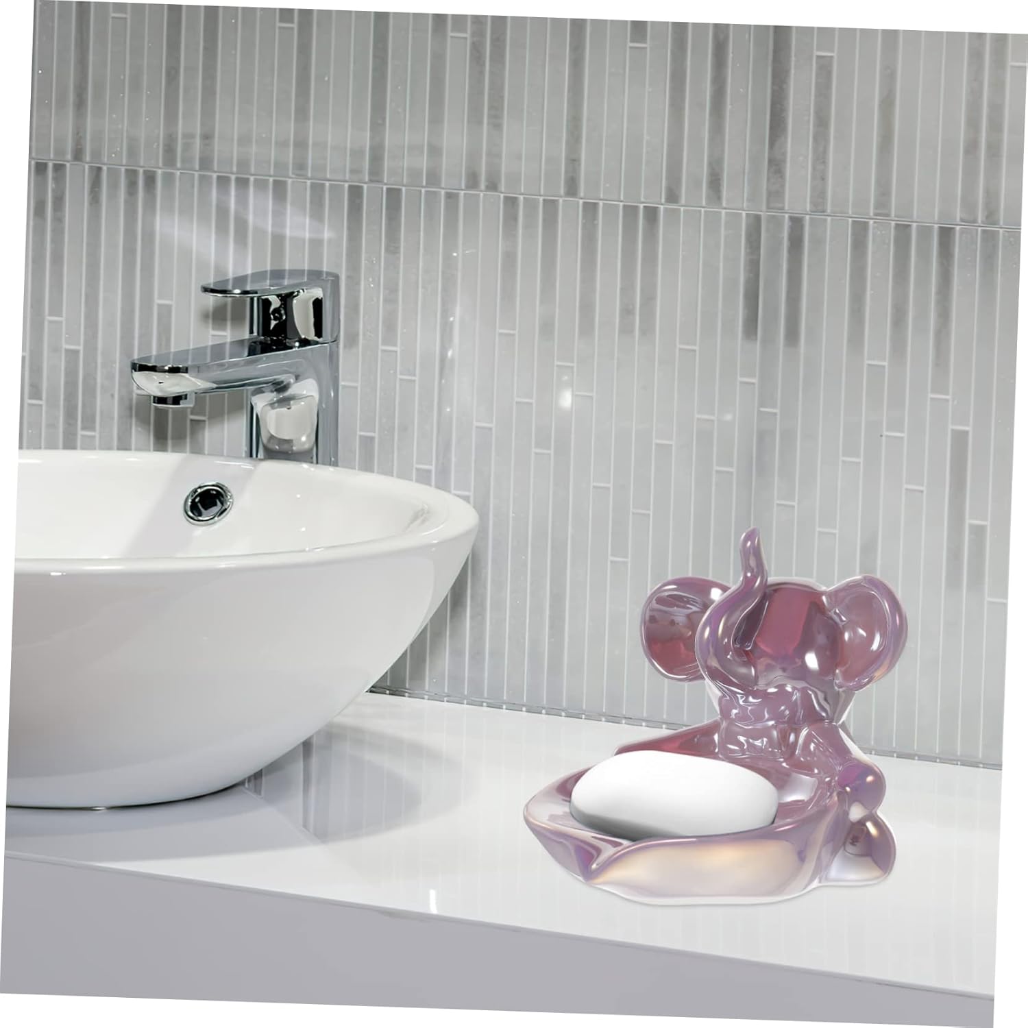 Adorable Ceramic Elephant Soap Dish Self-Draining for Bathroom Kitchen