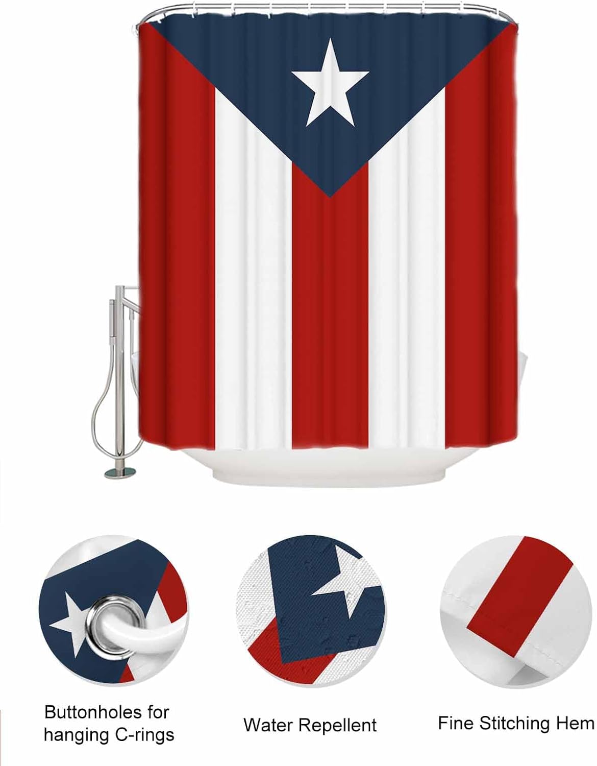 Shower Curtain Set with 10 Pockets and Puerto Rico FlagC