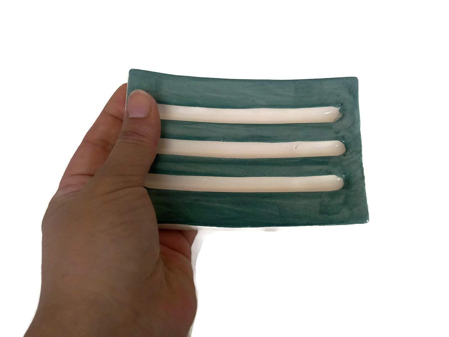 Dark Green Handmade Soap Dish Ceramic Minimalist Rectangle