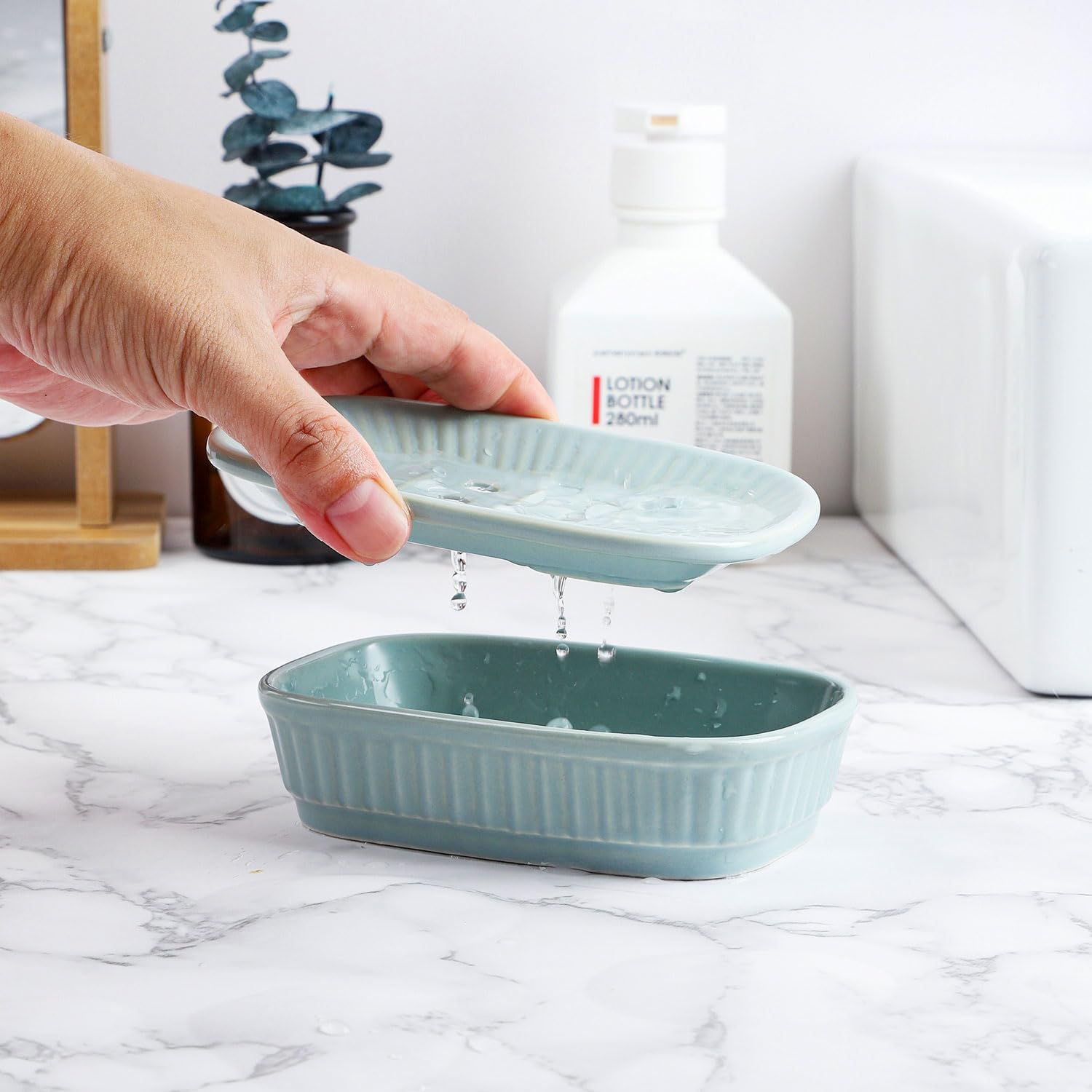 VanEnjoy Green Ceramic Soap Holder for Kitchen and Bathroom
