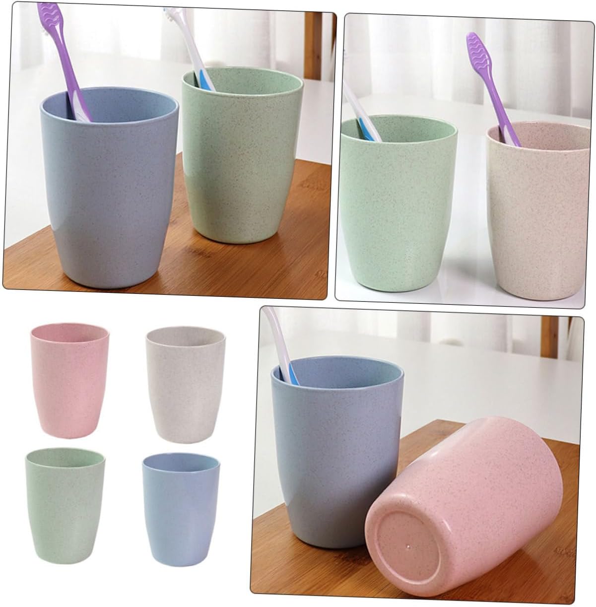 Mikinona 4pc Wheat Straw Gargle Cup Toothbrush Mugs for Kids Adults