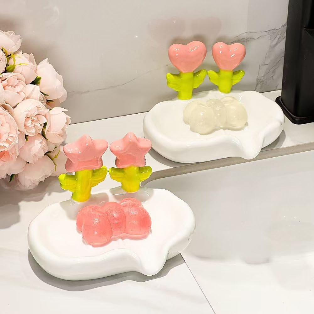 Self-Draining Ceramic Soap Dish for Bathroom Sink