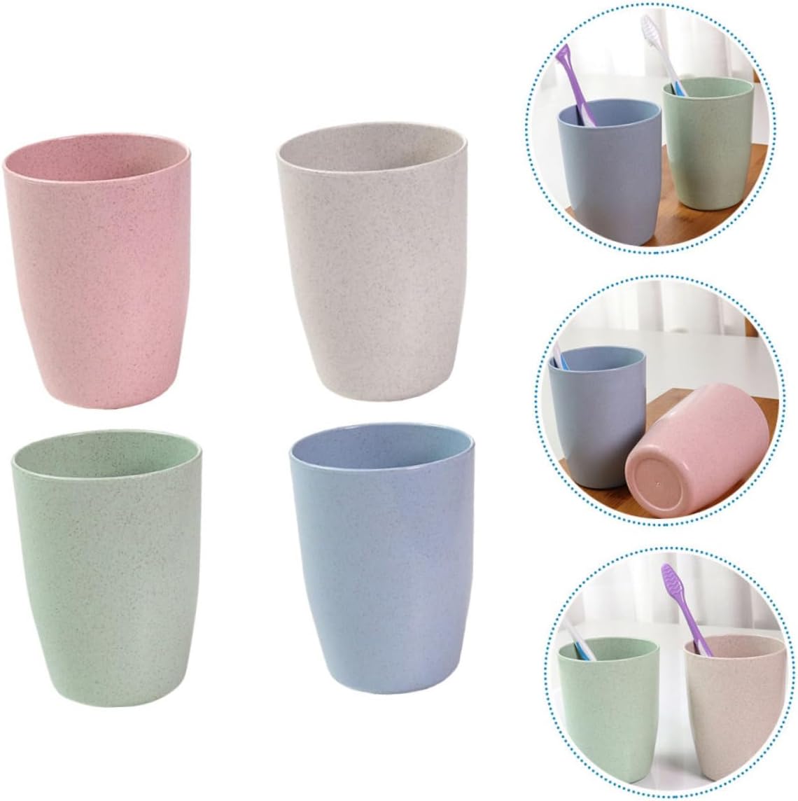Mikinona 4pc Wheat Straw Gargle Cup Toothbrush Mugs for Kids Adults