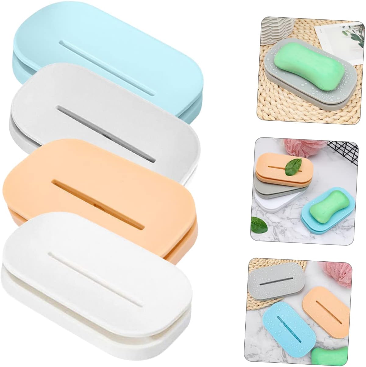 4Pcs Double Soap Dish Set - Durable Decorative Home Sink Organizer