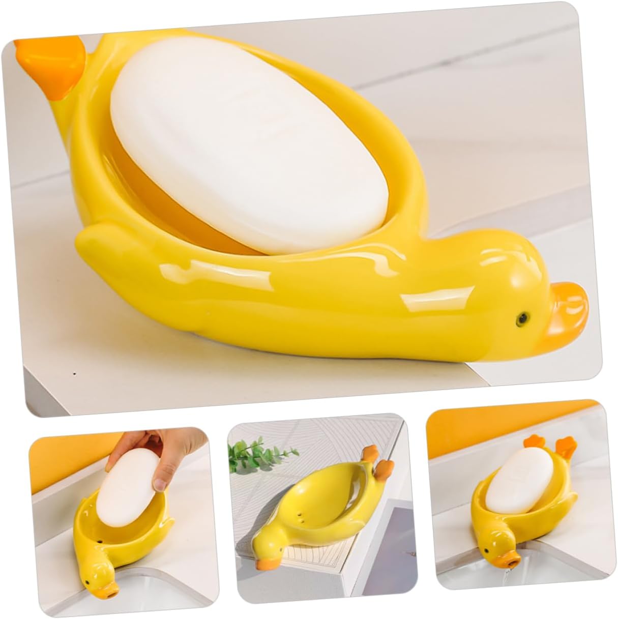 Cabilock Cute Animal Soap Dish Ceramic Soap Holder Draining Tray Yellow