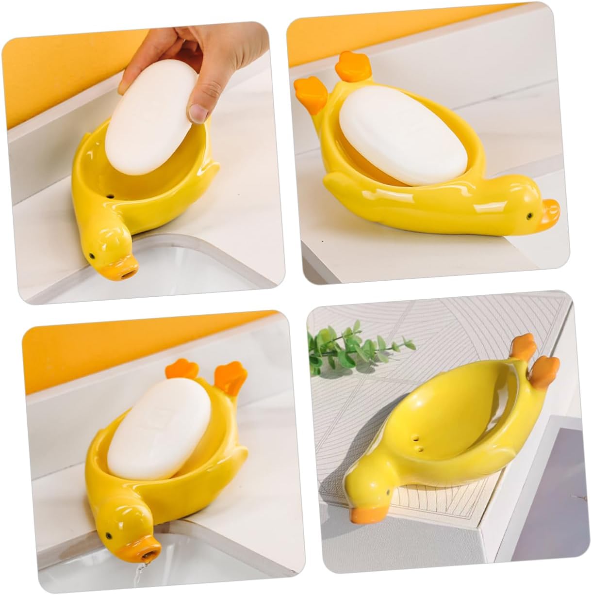 IMIKEYA Box Cute Duck Ceramic Soap Tray - self-draining Space-Saving bath kitchen