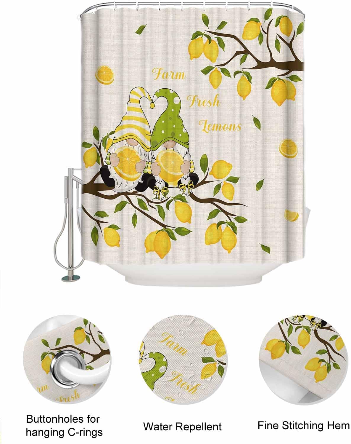 ZFUNCING Farm Yellow Lemon Yellow Gnome Mesh Shower Curtain Organizer Set Waterproof Rustic