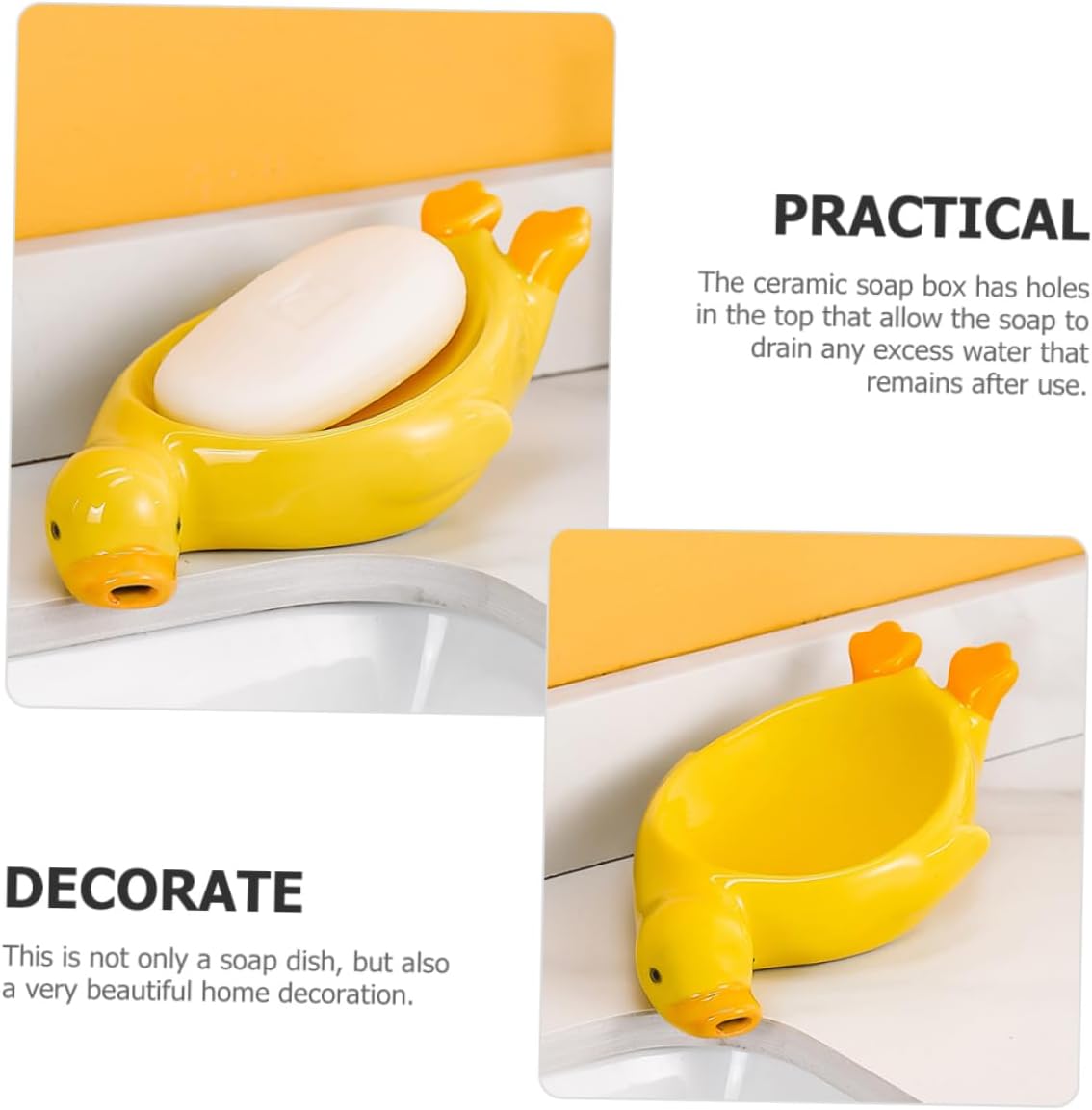 Cute Yellow Duck Soap Dish Drain Sponge Holder