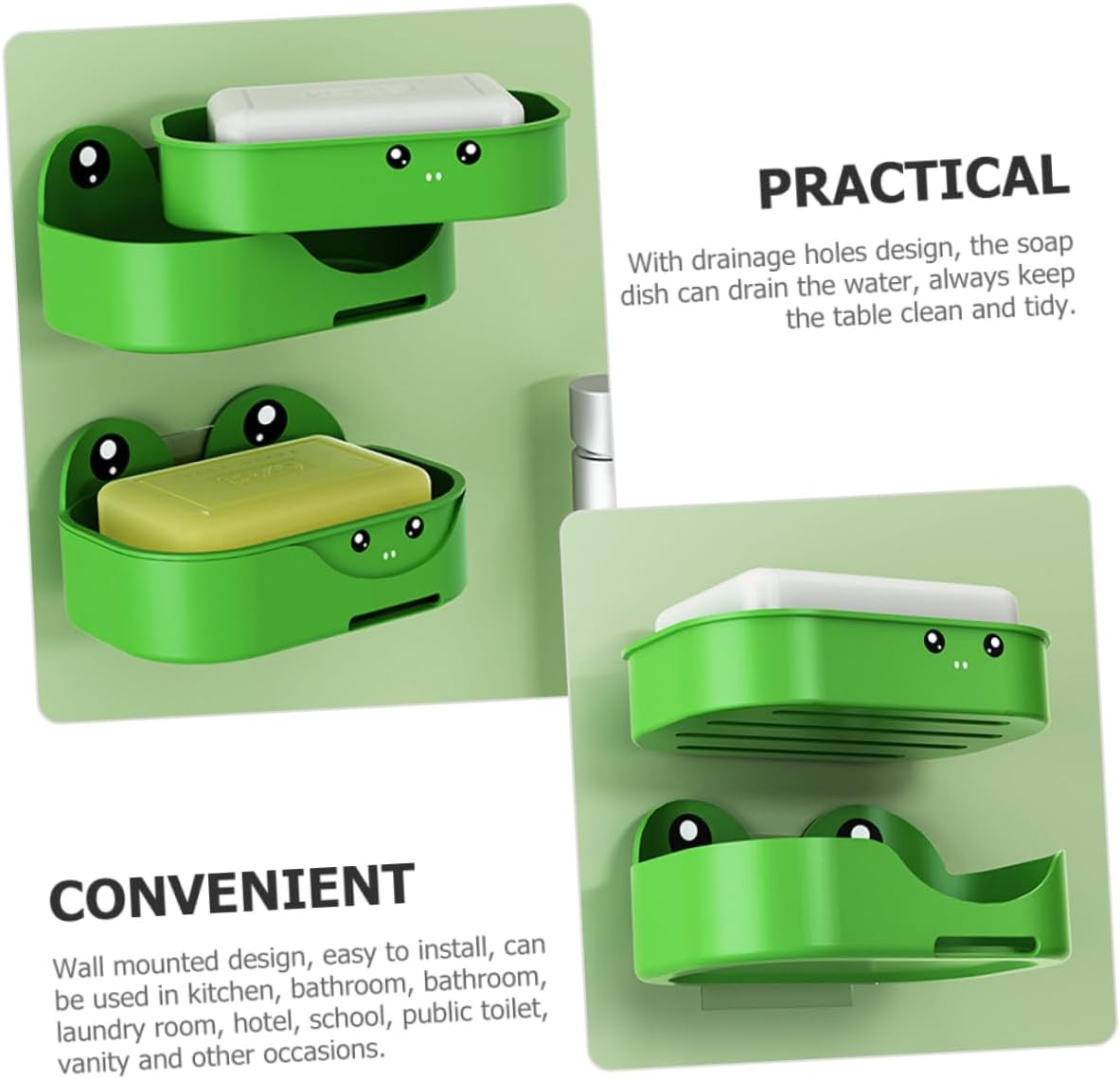 Cute Frog Wall-Mounted Soap Dish PPS Material Easy to Install