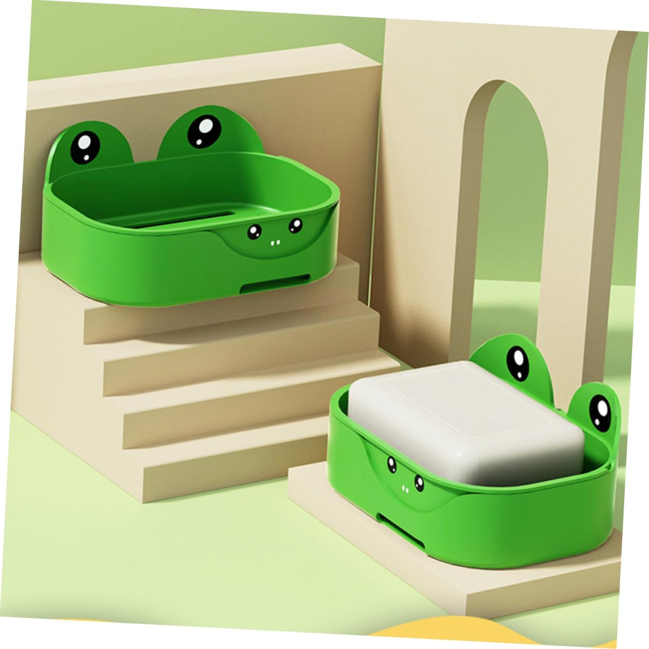Cute Frog Wall-Mounted Soap Dish PPS Material Easy to Install