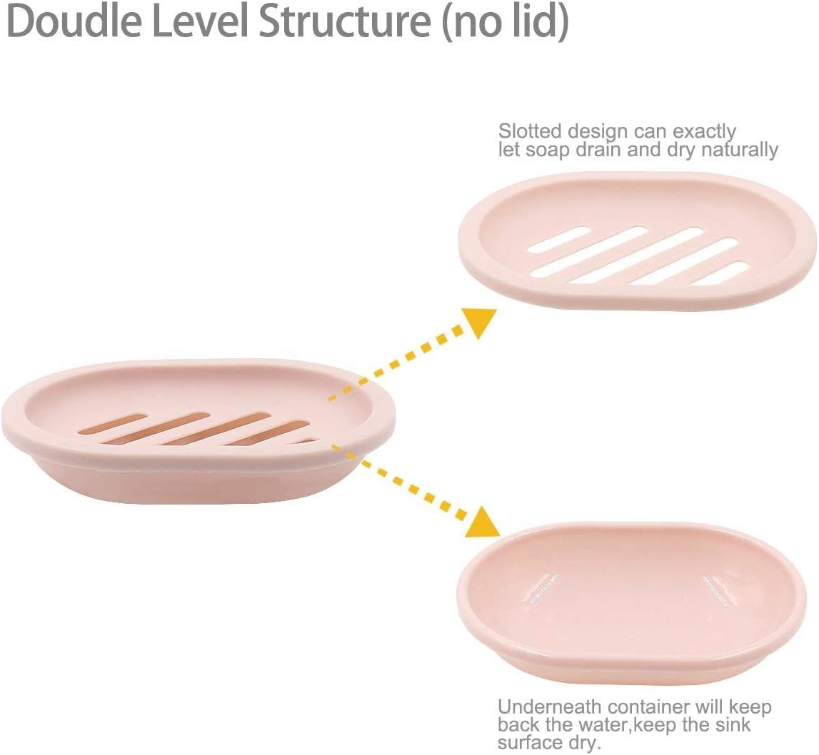 2-Pack Soap Dish with Drain Soap Saver Easy Dry Pink