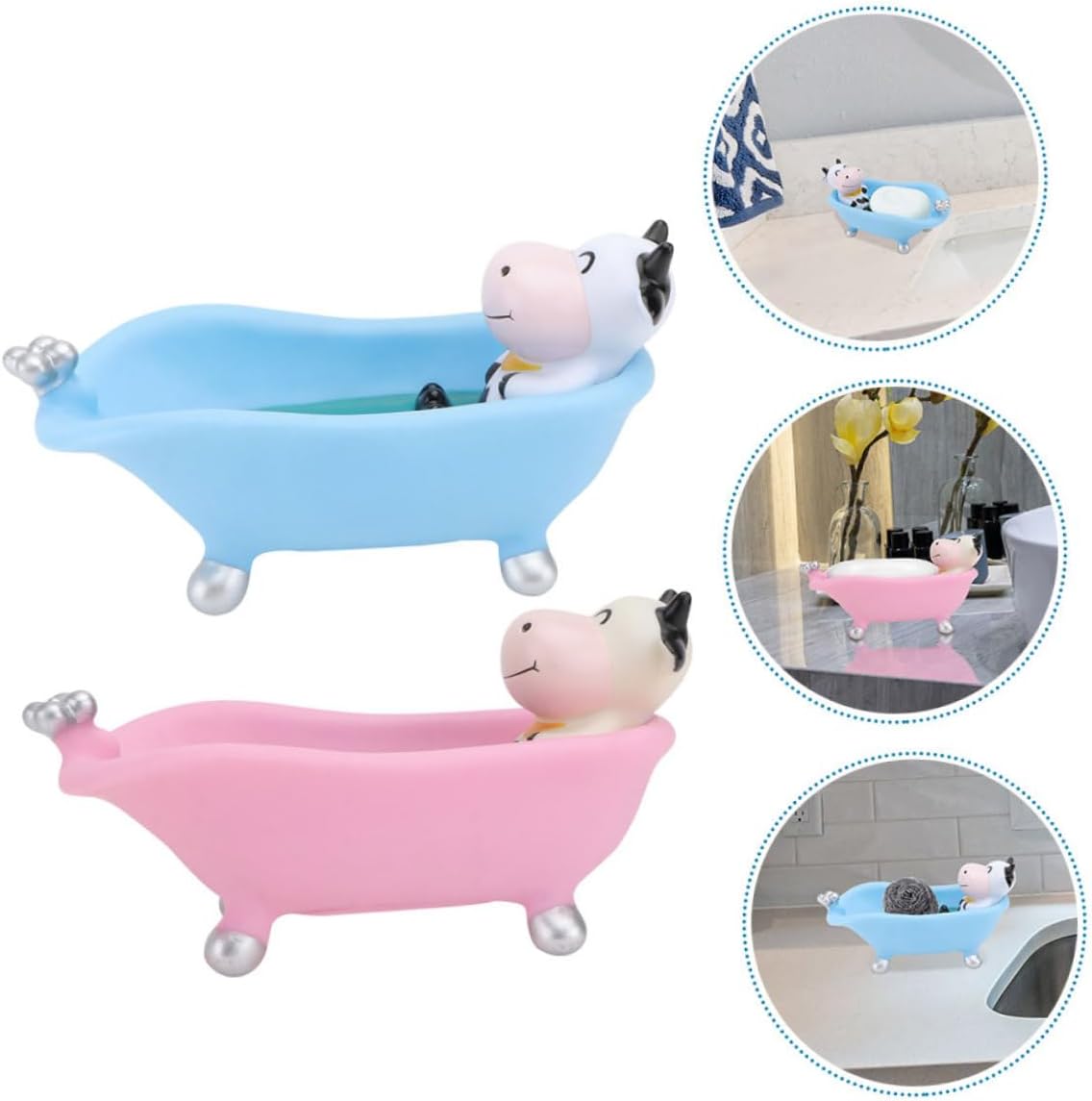 Cute Cartoon 2-Pack Self-Draining Vinyl Soap Holder for Bath Toilets