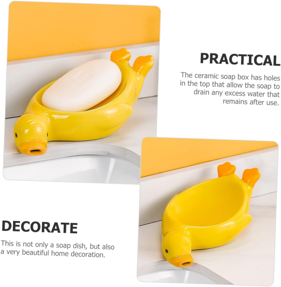 LIFKOME Ceramic Soap Holder - 10cm Yellow