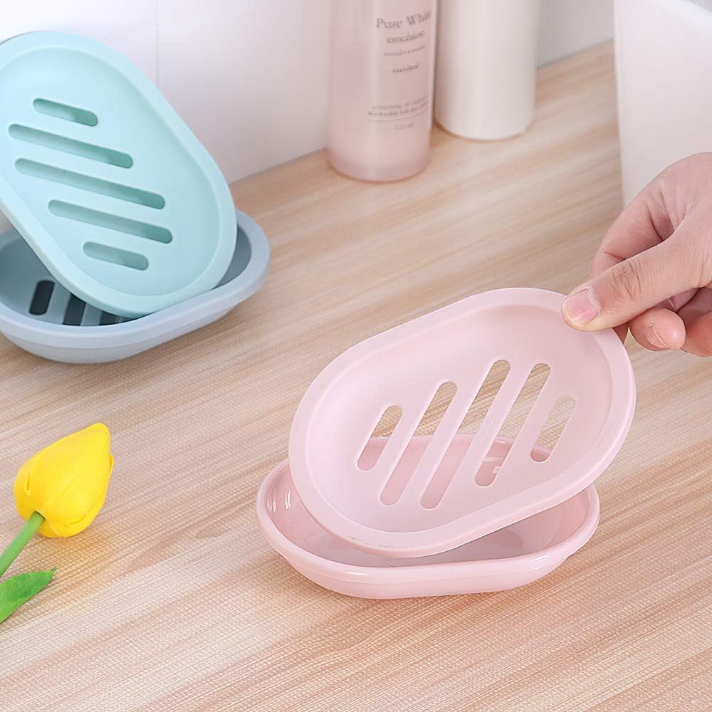 2-Pack Soap Dish with Drain Soap Saver Easy Dry Pink