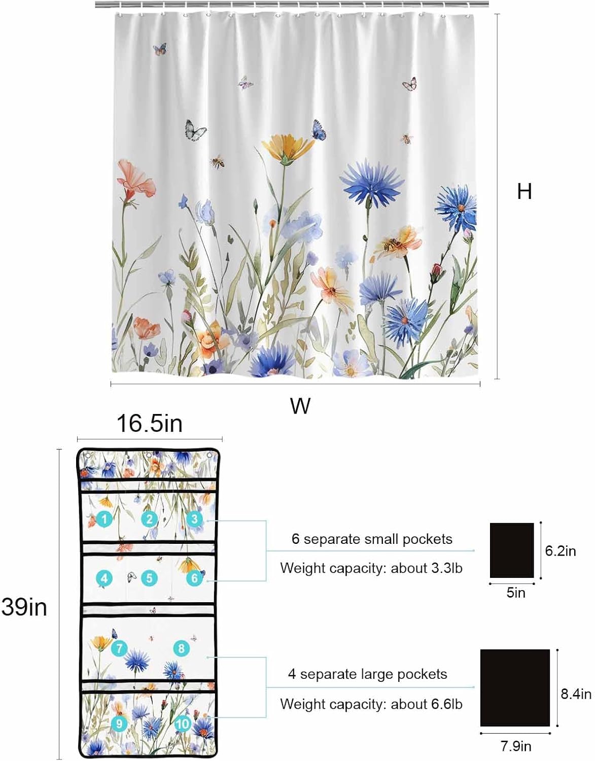ZFUNCING Mesh Shower Organizer with 10 Pockets Waterproof Stylish for Bathroom