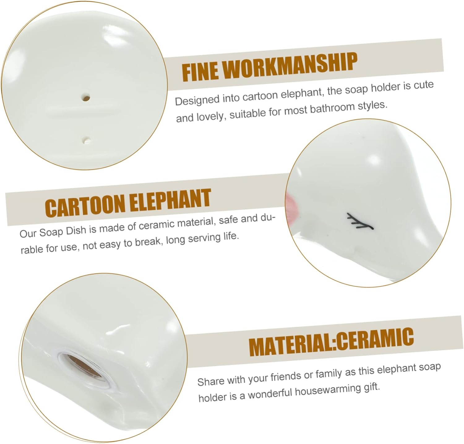 GLEAVI Ceramic Elephant Soap Dish with Drainage