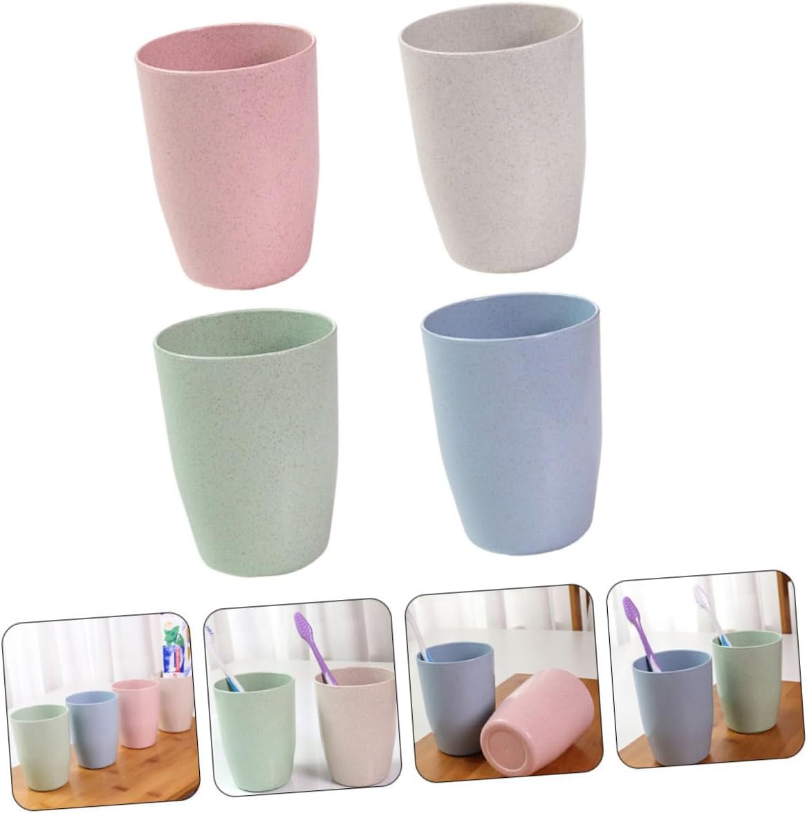 Mikinona 4pc Wheat Straw Gargle Cup Toothbrush Mugs for Kids Adults