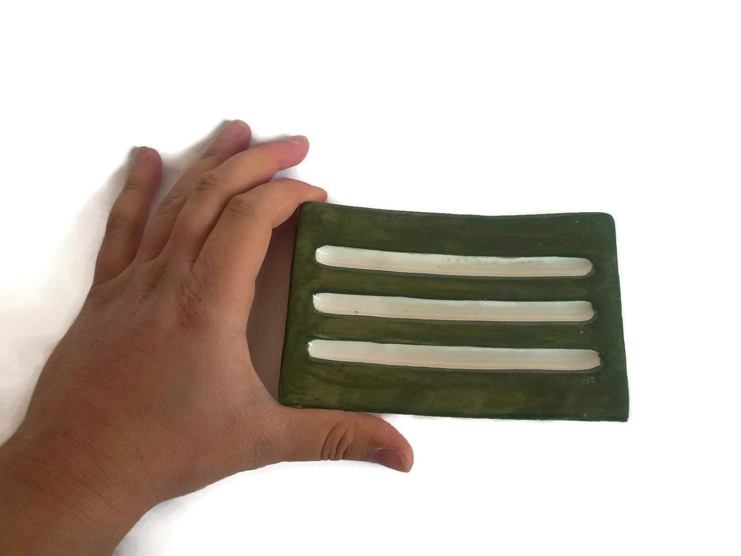 Handmade Olive Green Ceramic Quickly Drying Bar Soap Dish 13cm x 8cm