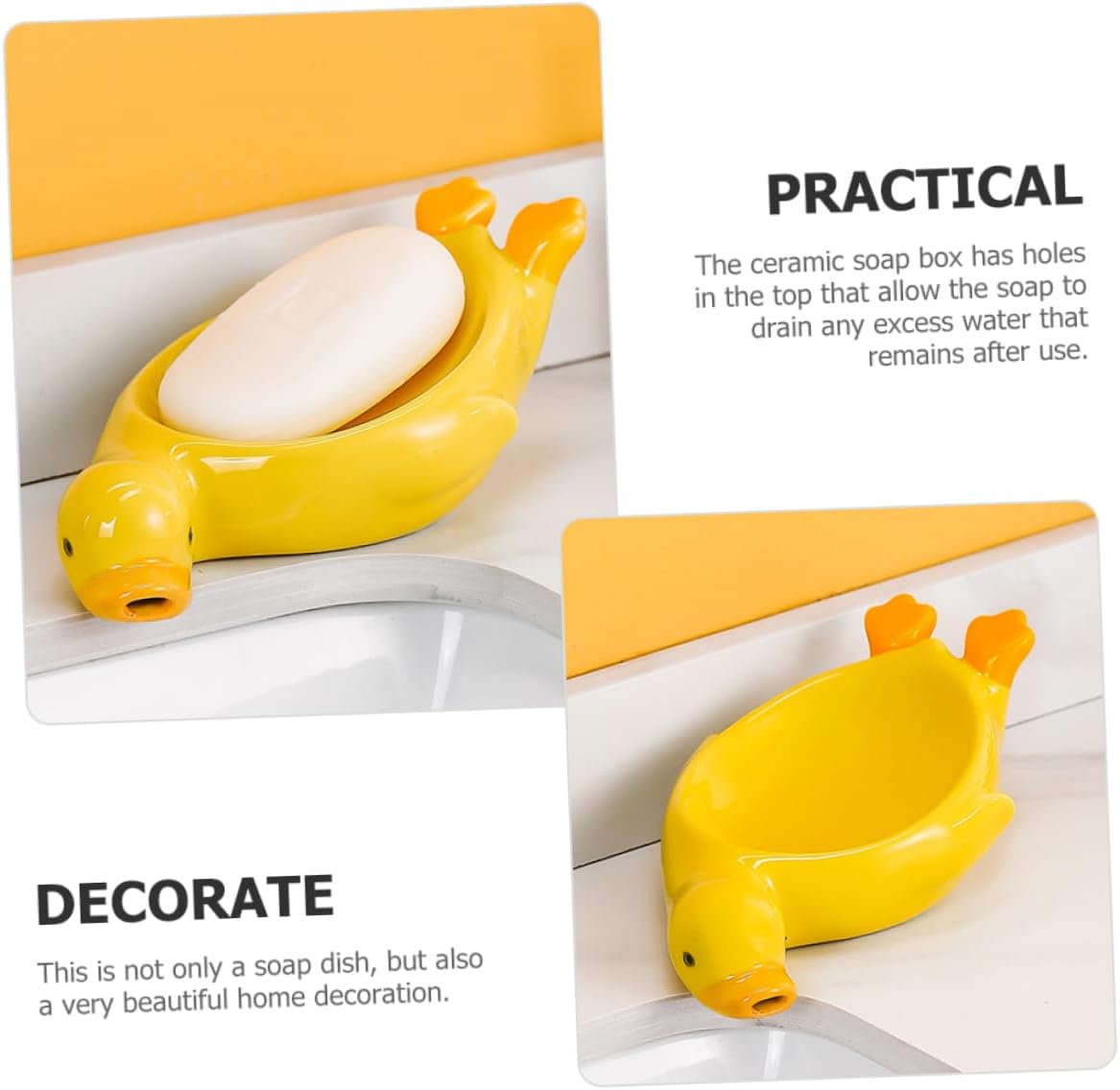 Stylish Durable Modern Duck-Shape Soap Dish Ceramic Material Drainage Function