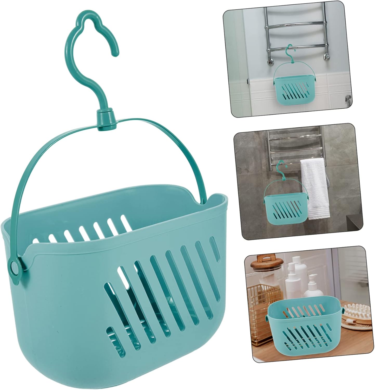 FonDotin Hanging Shower Basket Organizer with Blue Hook for Bathroom Storage