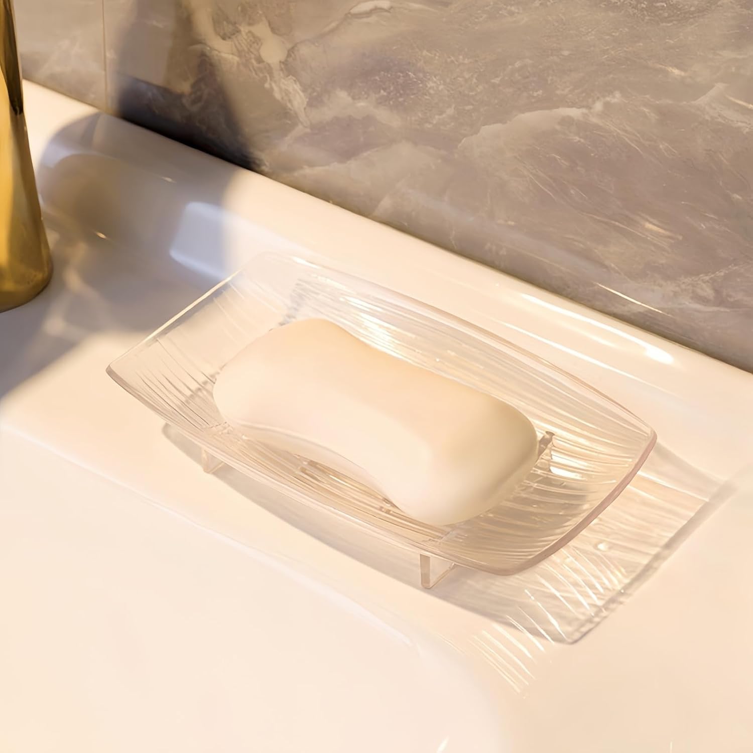 WYXWZTransparent 2-Piece Boat-Shaped Self-Draining Soap Dish for Bathroom