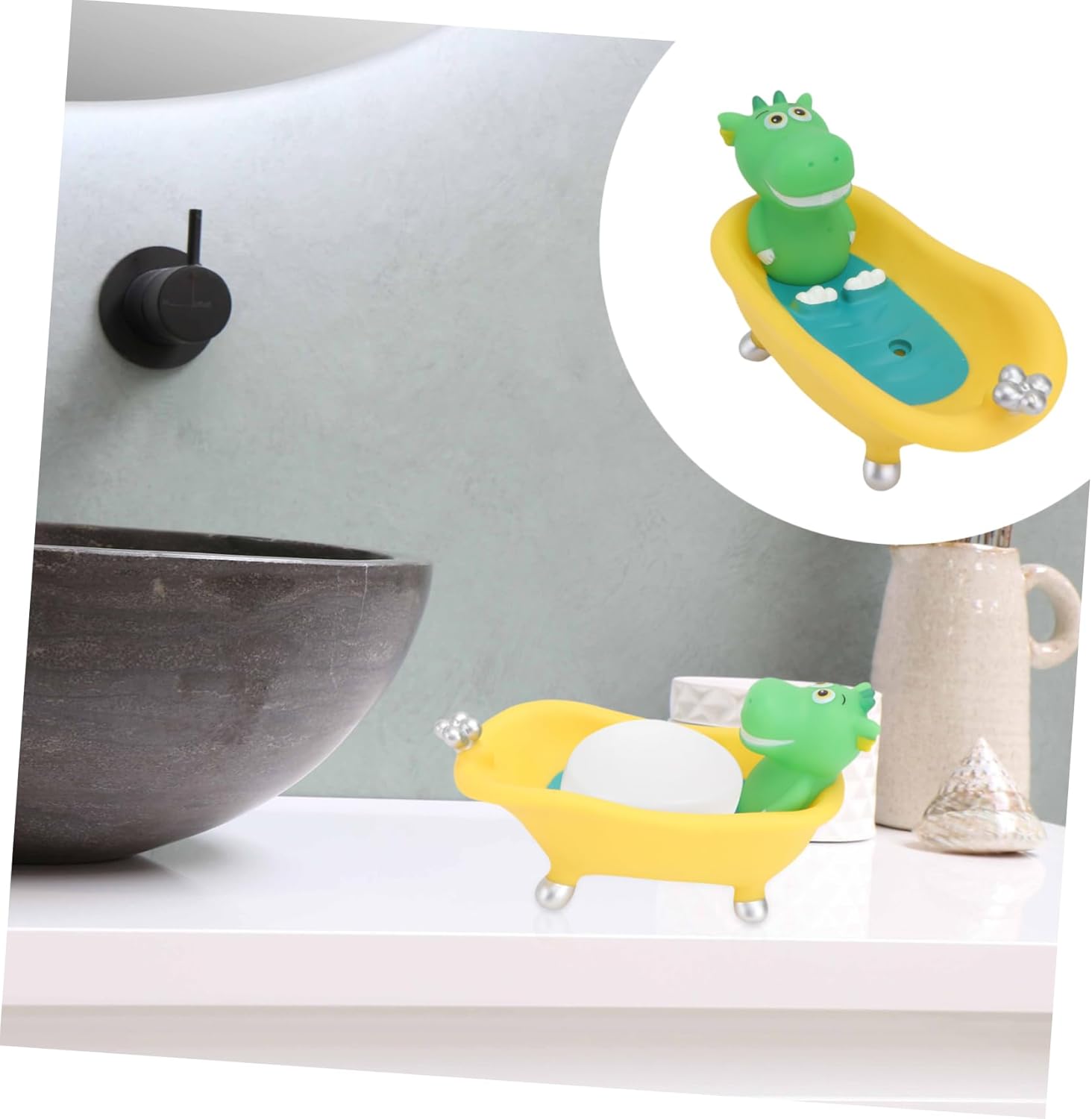 IMIKEYA Cartoon Dinosaur Soap Dish Holder - Cute Bathroom Soap Tray with Drain