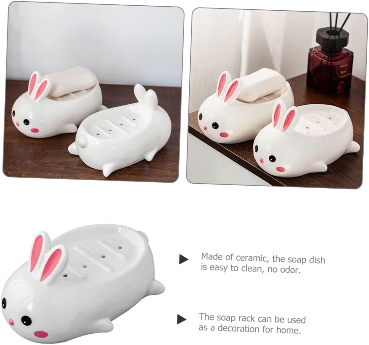 Adorable Ceramic Rabbit Soap Dish Draining System