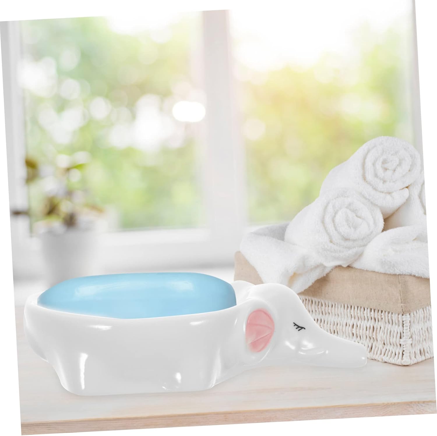 KOONTTY Self-Draining Ceramic Elephant Soap Dish