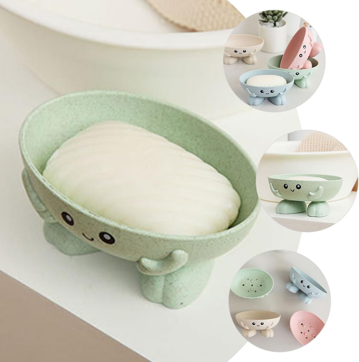 Cartoon Kids Self-Draining Soap Holder 2-Piece Set