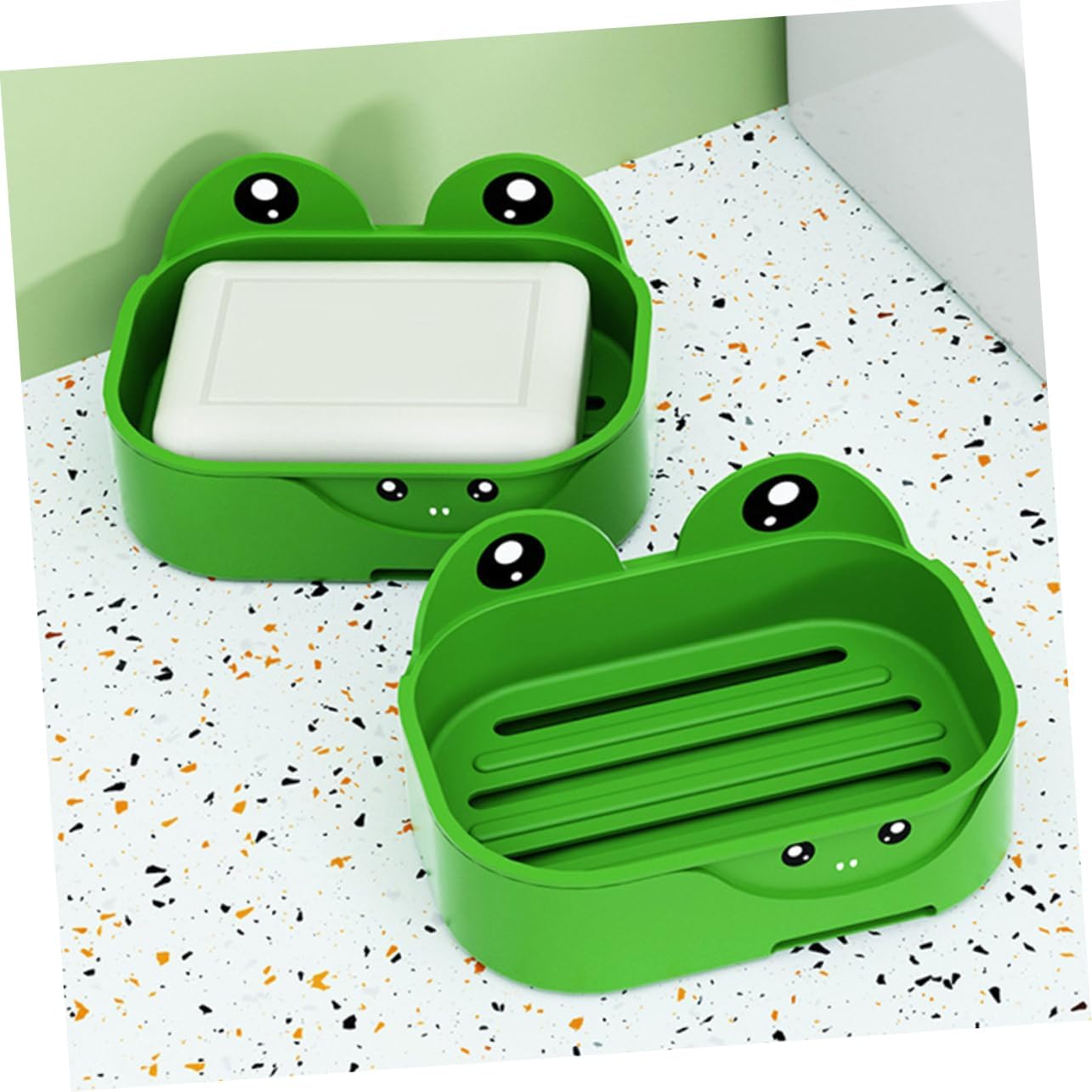 2-Piece Frog Design Soap Dish Holder