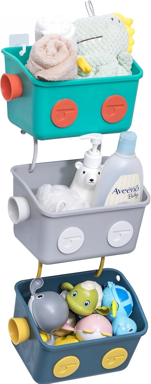 LUFOFOXBath Toy Storage Organizer Basket Detachable 3-Layer Kids Hanging Toy Caddy