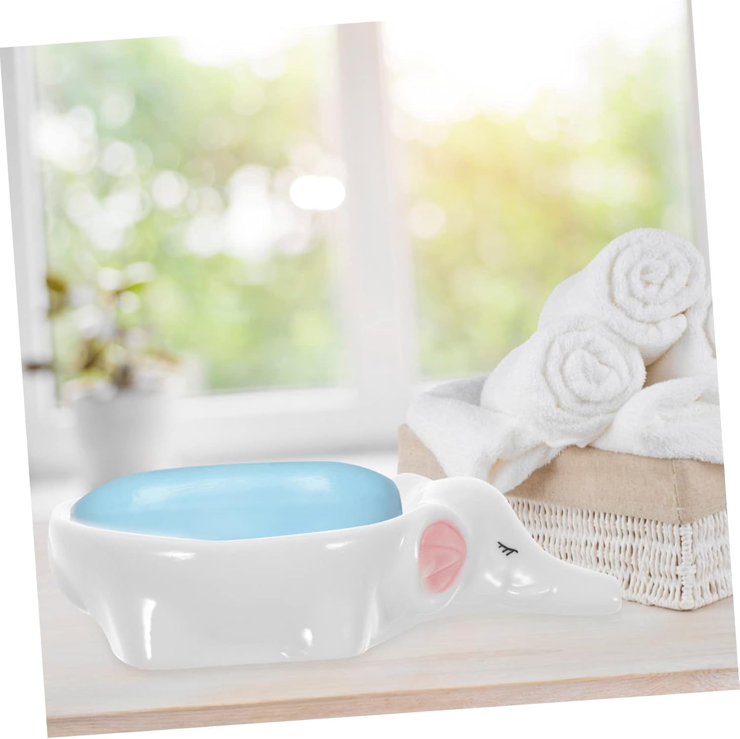 Cute Ceramic Elephant Soap Dish Holder for Bathroom and Kitchen