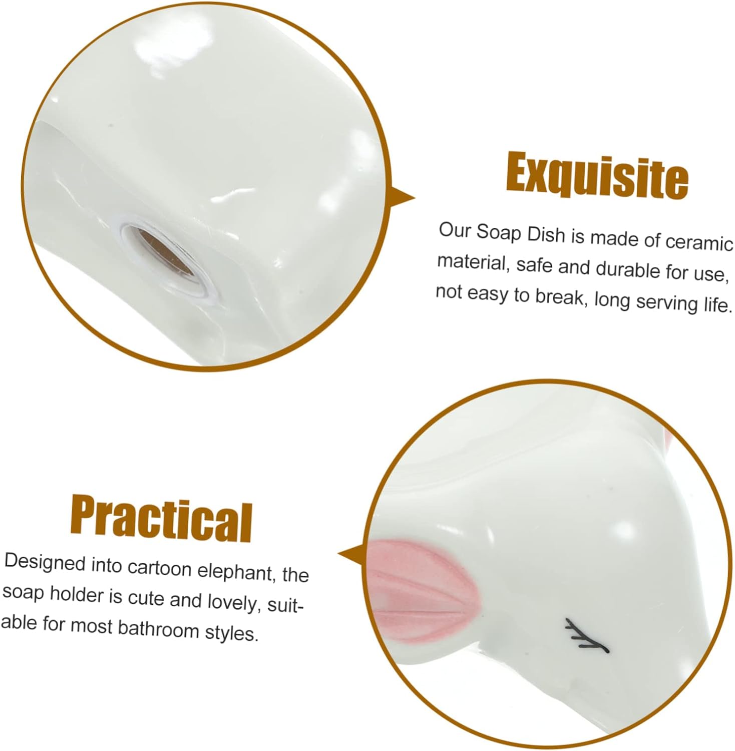 GLEAVI Ceramic Elephant Soap Dish with Drainage