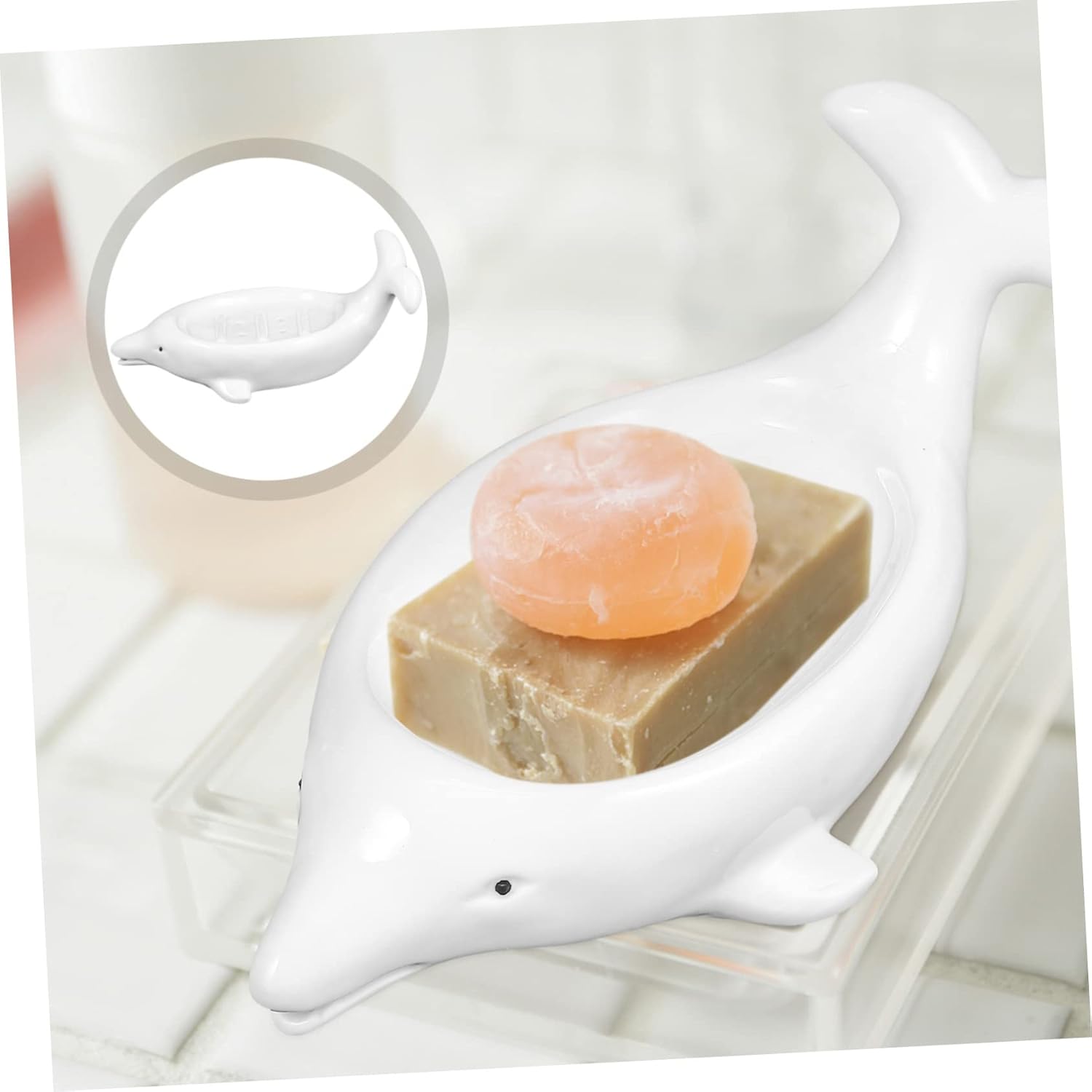 Ceramic Dolphin Soap Holder for Bathroom and Kitchen