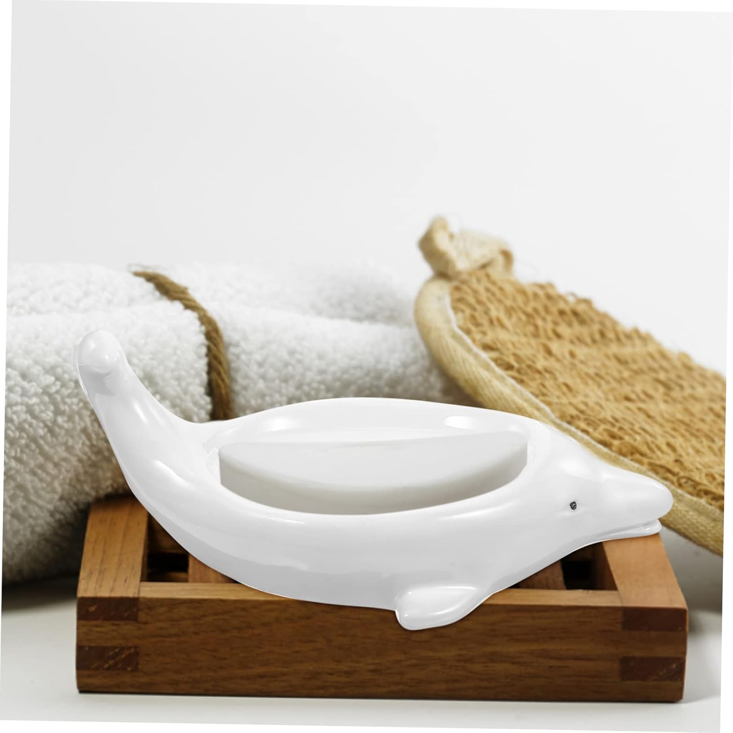 Bathroom Soap Dish Cute Ceramic Dolphin Holder for Boys Girls