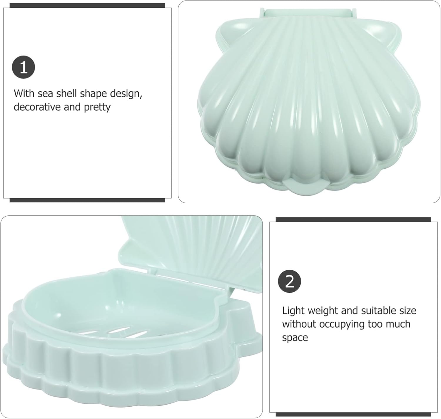 2-Piece Shell Soap Dish Holder for Bathroom Travel Use