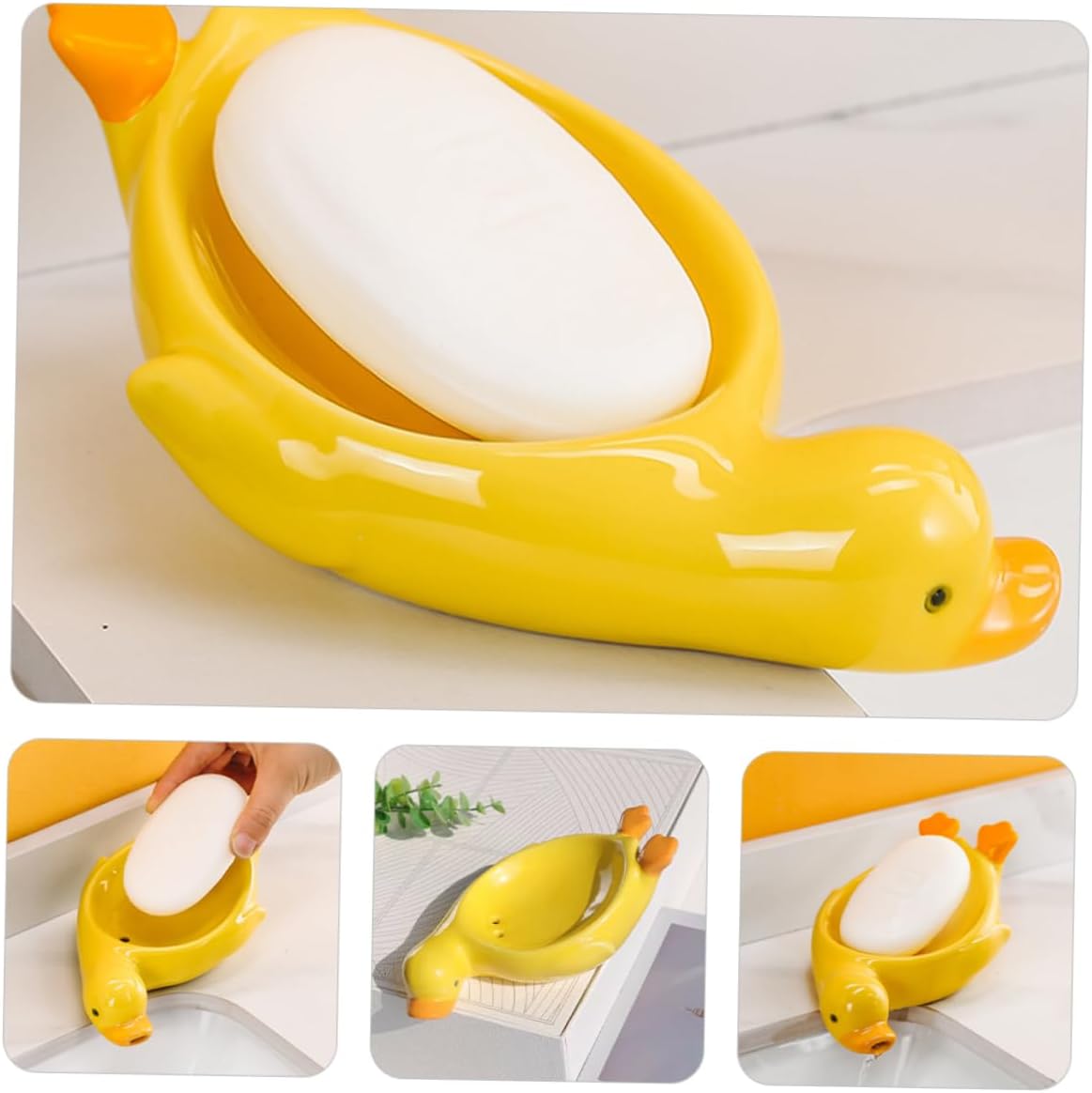 Self-Draining Ceramic Dish with Cute Duck Design for bathroom kitchen
