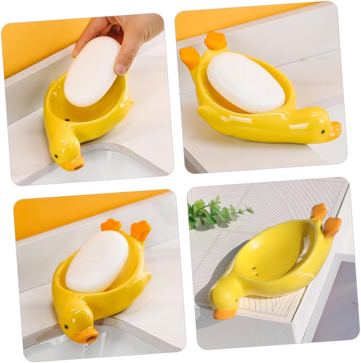 Cute Duck Ceramic Soap Dish with Drain Holes