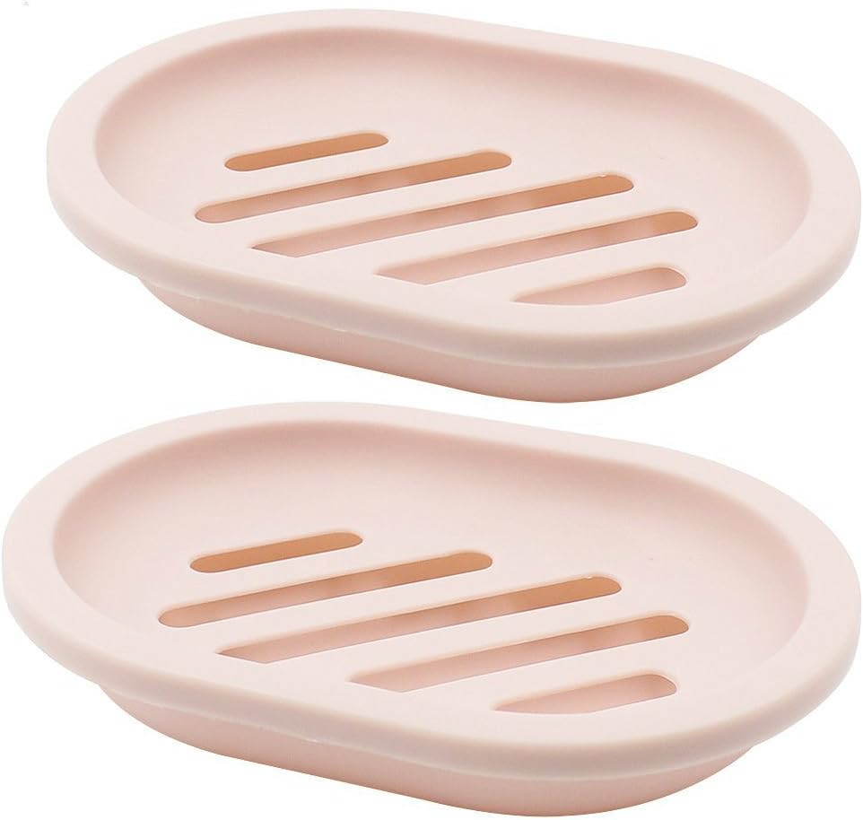 2-Pack Soap Dish with Drain Soap Saver Easy Dry Pink
