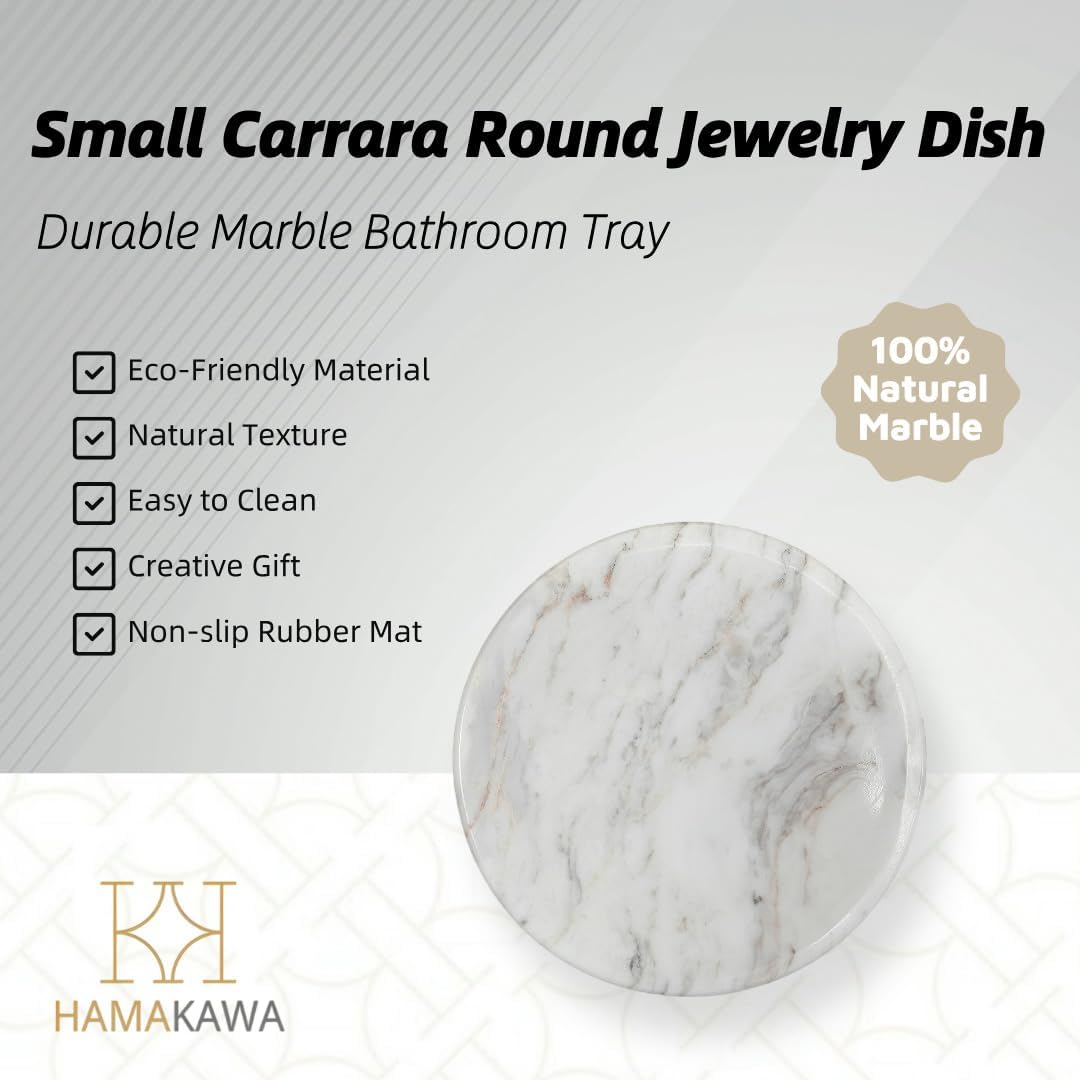Natural Marble Soap Dish Carrara White Round Holder for Bathroom and Kitchen