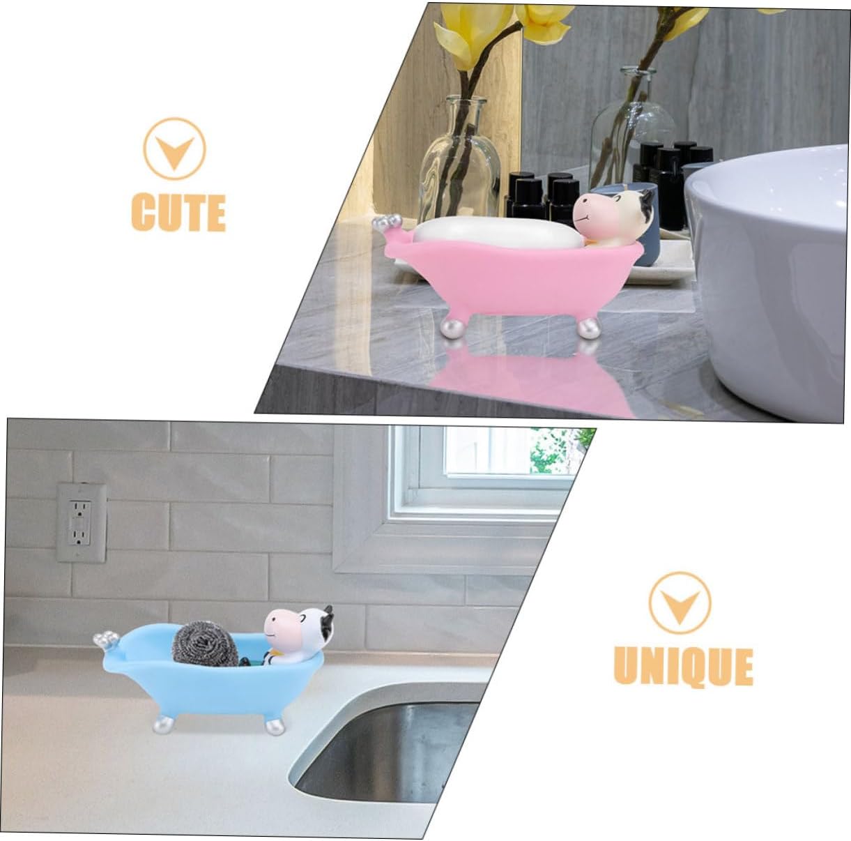 Cute Cartoon 2-Pack Self-Draining Vinyl Soap Holder for Bath Toilets