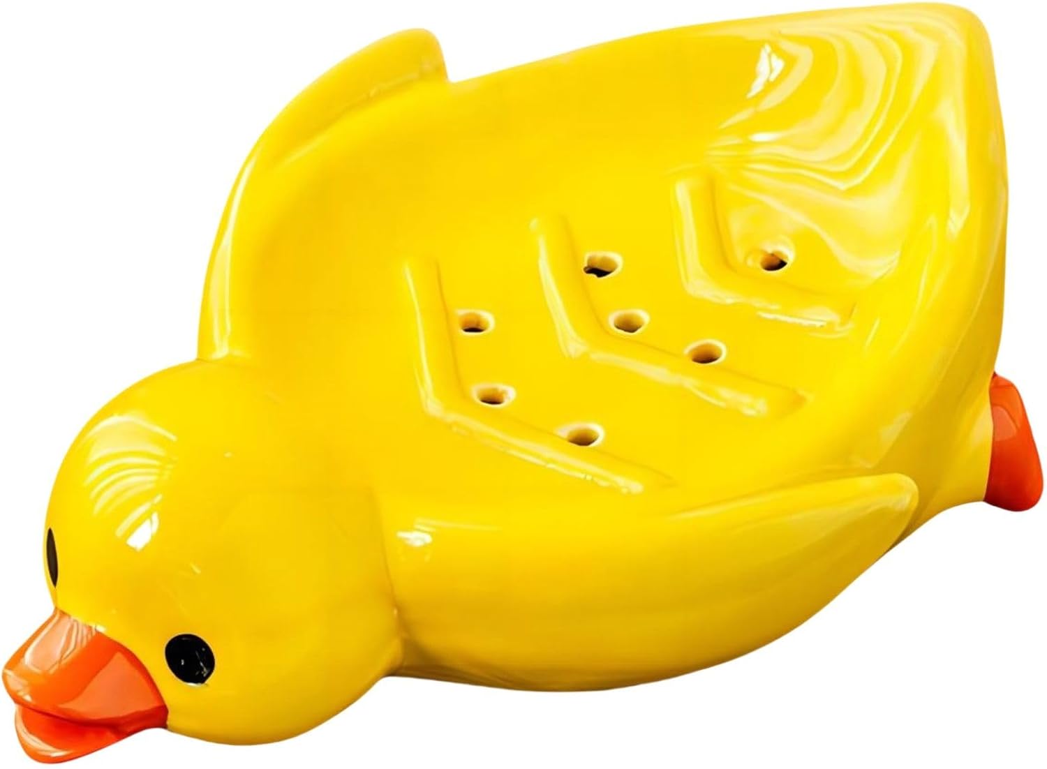 Cute Duck Soap Dish with Self Drain Holes Ceramic 185cm Soap Holder Yellow