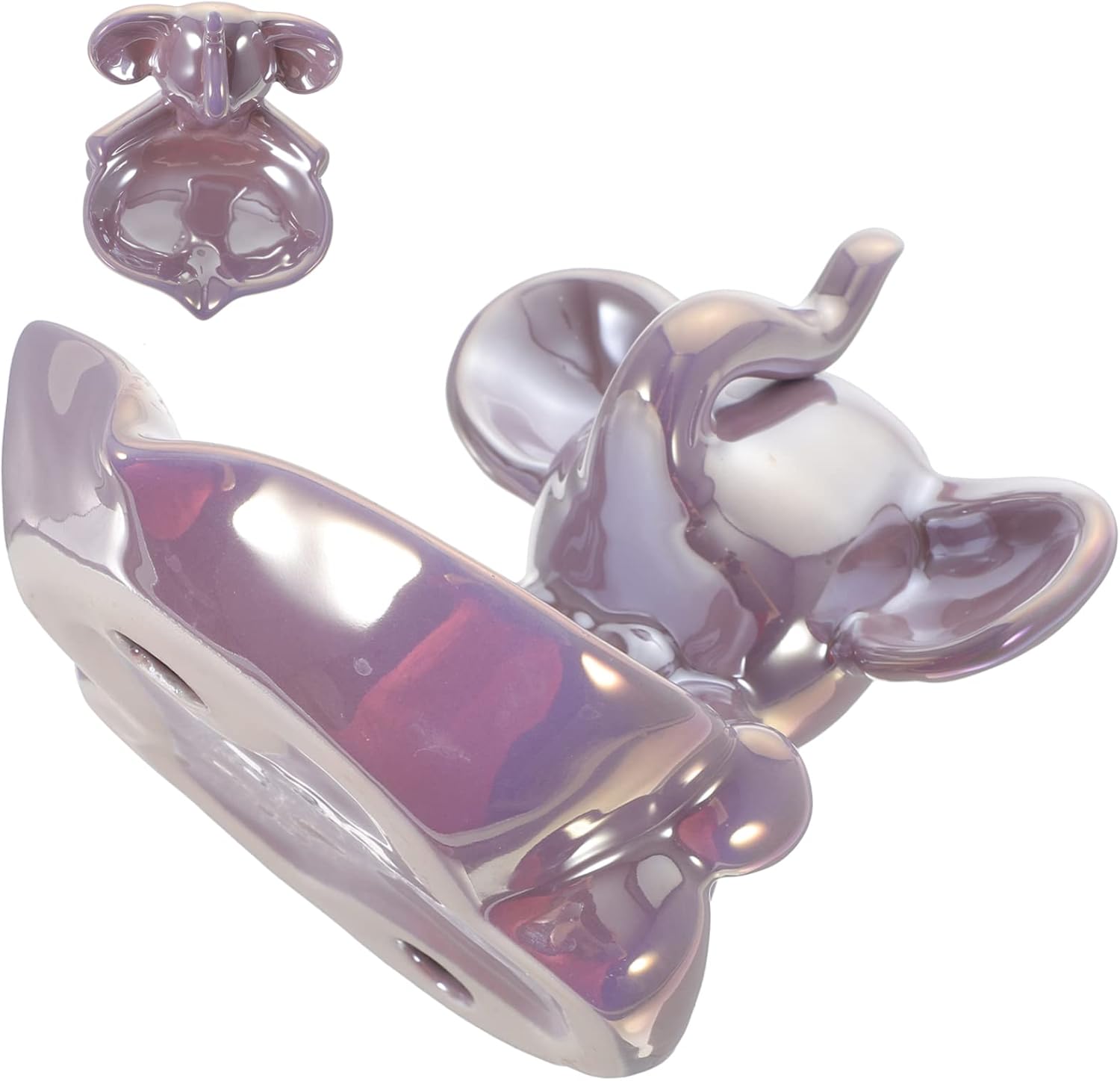 Cute Elephant Ceramic Soap Holder Self Draining Purple Design