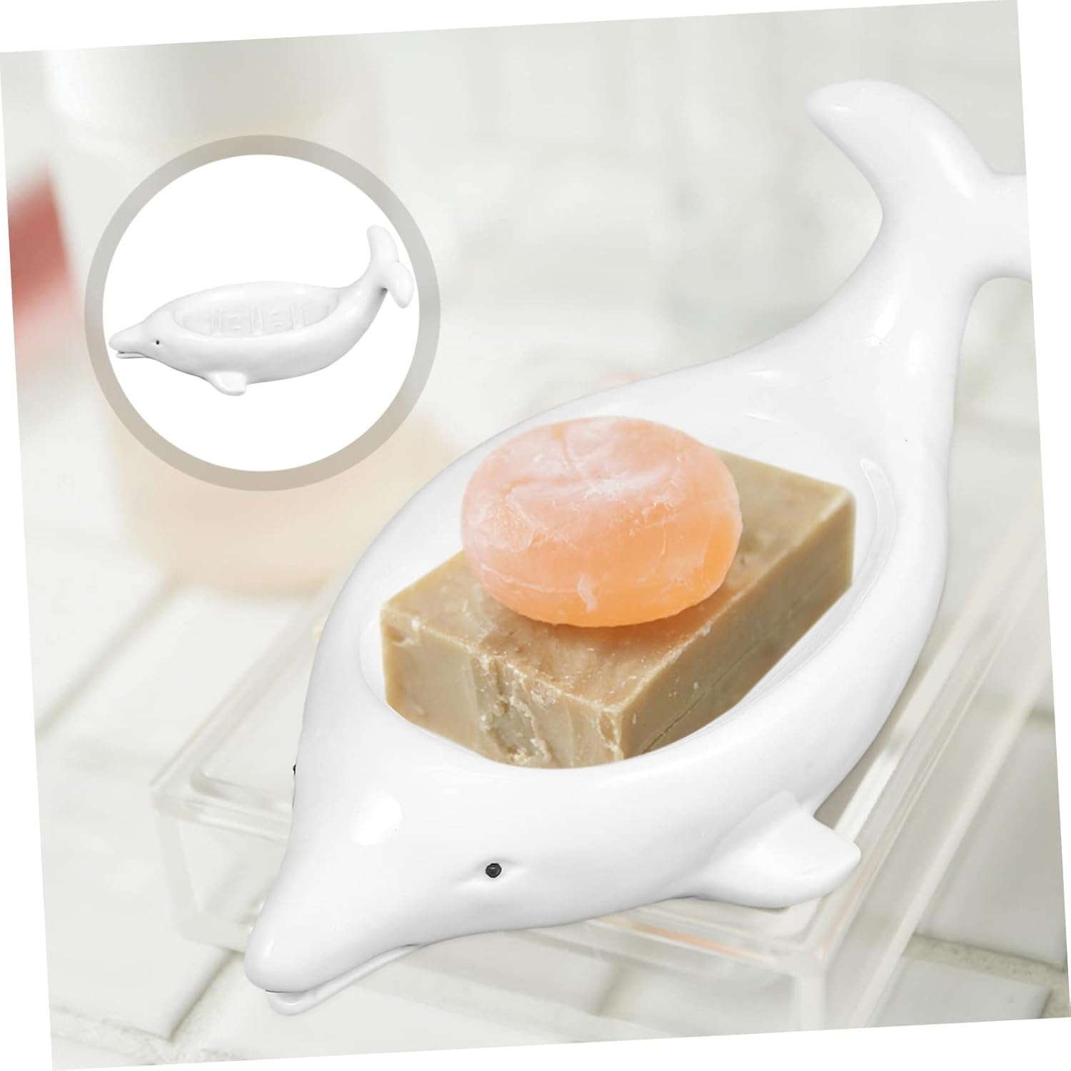 Elegant Self-Draining Ceramic Dolphin Soap Dish