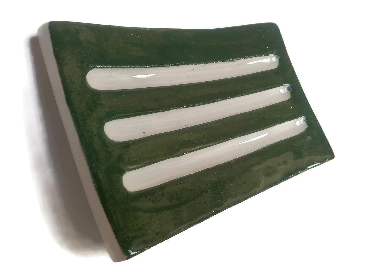 Handmade Olive Green Ceramic Quickly Drying Bar Soap Dish 13cm x 8cm